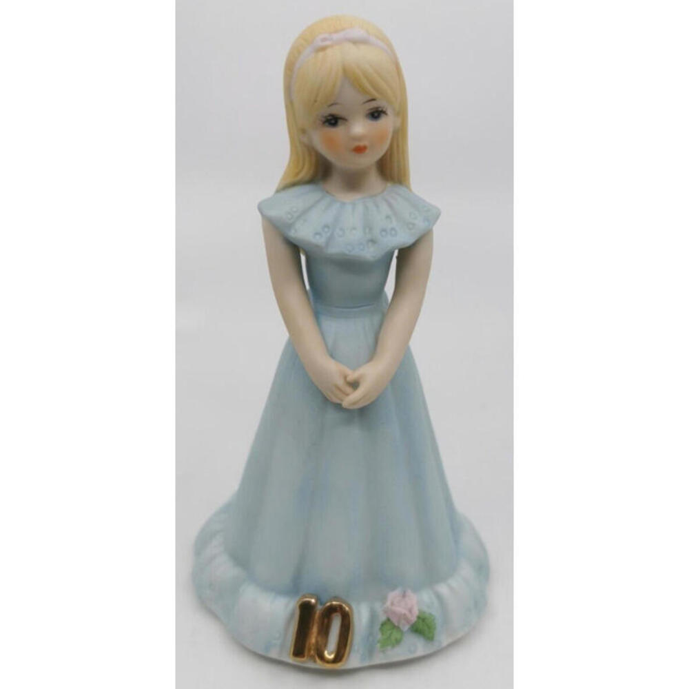 Enesco Growing Up Birthday Girls Age 10 Blue Dress Vtg 1982 Porcelain Figurine